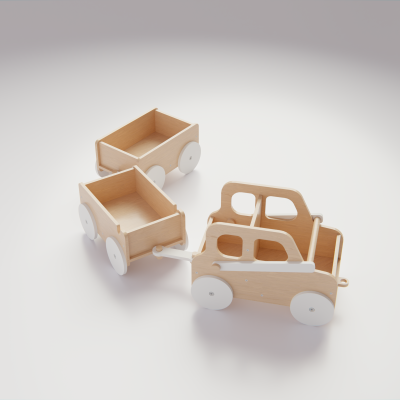 Mașinuță din lemn cu remorci modulare - Jucărie pentru Copii, model “Little Explorer”