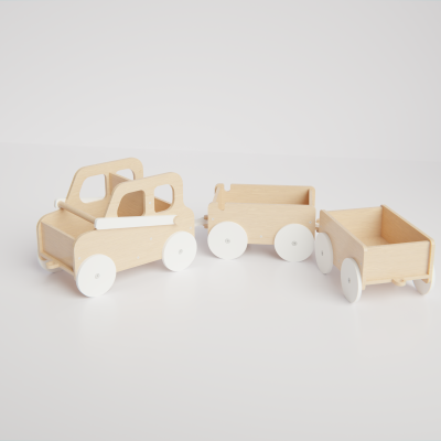Mașinuță din lemn cu remorci modulare - Jucărie pentru Copii, model “Little Explorer”